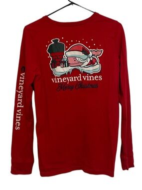 Women’s Vineyard Vines Red Mrs Claus Whale Christmas Long Sleeve Shirt Size L